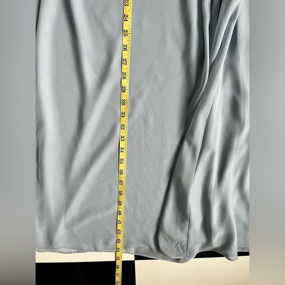 DAVID’S BRIDAL CHIFFON ONE-SHOULDER BRIDESMAID DRESS WITH CASCADE, DUSTY BLUE - Picture 5 of 8